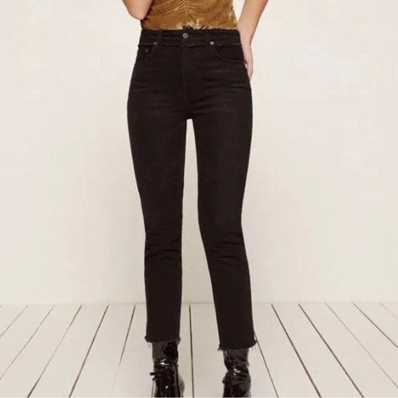 Reformation Black Julia High Rise Raw Hem Cigarette Straight Leg Rigid Jeans 28 - Picture 2 of 11